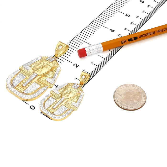 10K Yellow Gold Two Tone Diamond-Cut Pharaoh King Tut Pendant