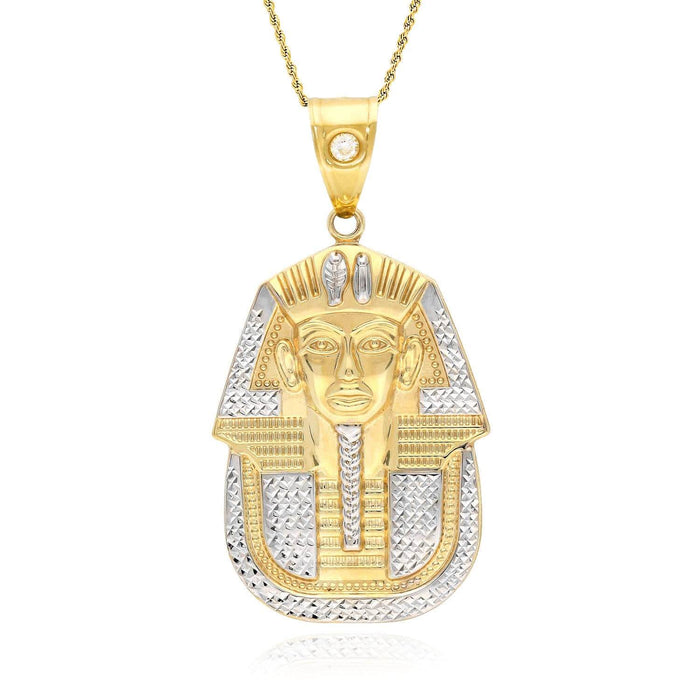 10K Yellow Gold Two Tone Diamond-Cut Pharaoh King Tut Pendant