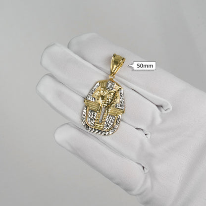10K Yellow Gold Two Tone Diamond-Cut Pharaoh King Tut Pendant