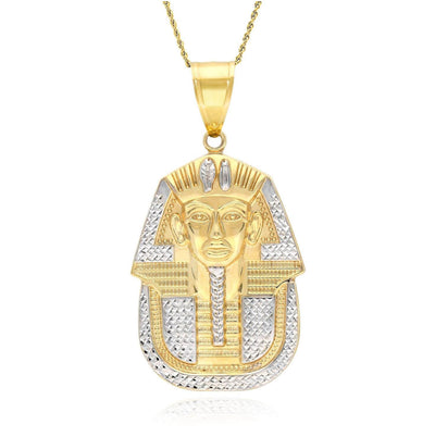 10K Yellow Gold Two Tone Diamond-Cut Pharaoh King Tut Pendant