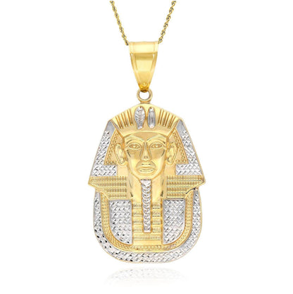 10K Yellow Gold Two Tone Diamond-Cut Pharaoh King Tut Pendant