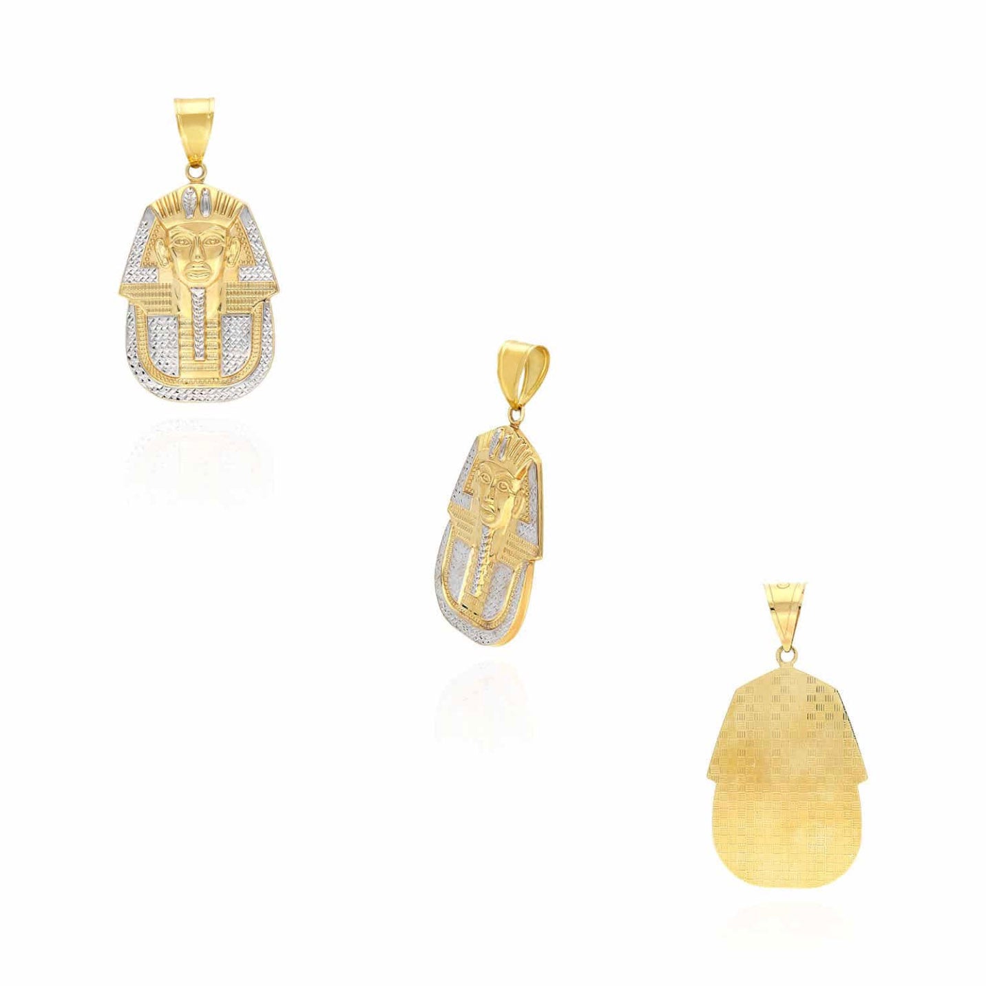 10K Yellow Gold Two Tone Diamond-Cut Pharaoh King Tut Pendant