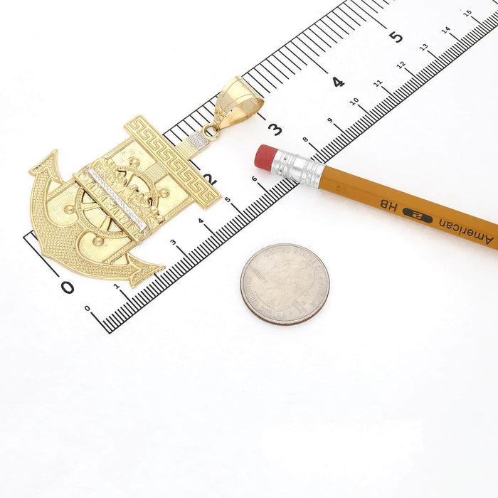 10K Yellow Gold Last Supper And Mariner Anchor Pendant 51mm x 78mm