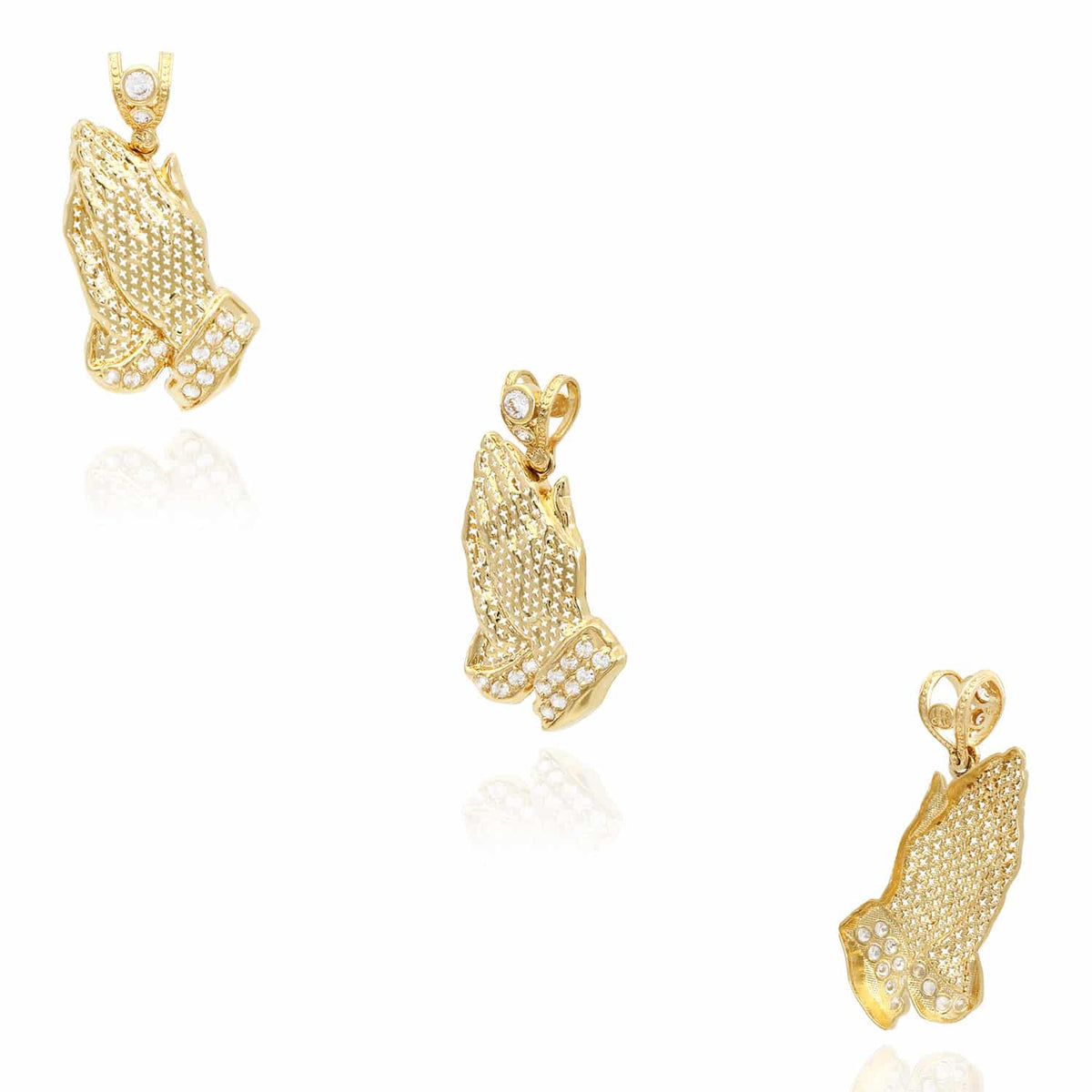 14K Yellow Gold 0.6CTW CZ Crosses Praying Hands Pendant