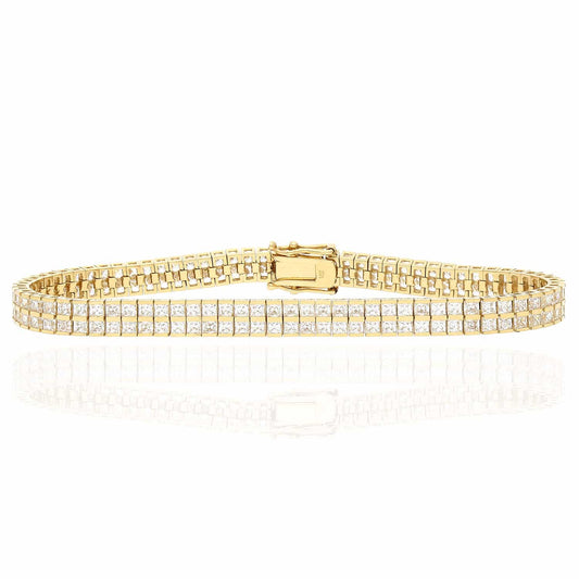14K Gold Yellow 2-Row Channel CZ 5mm Princess Tennis Bracelet 7"