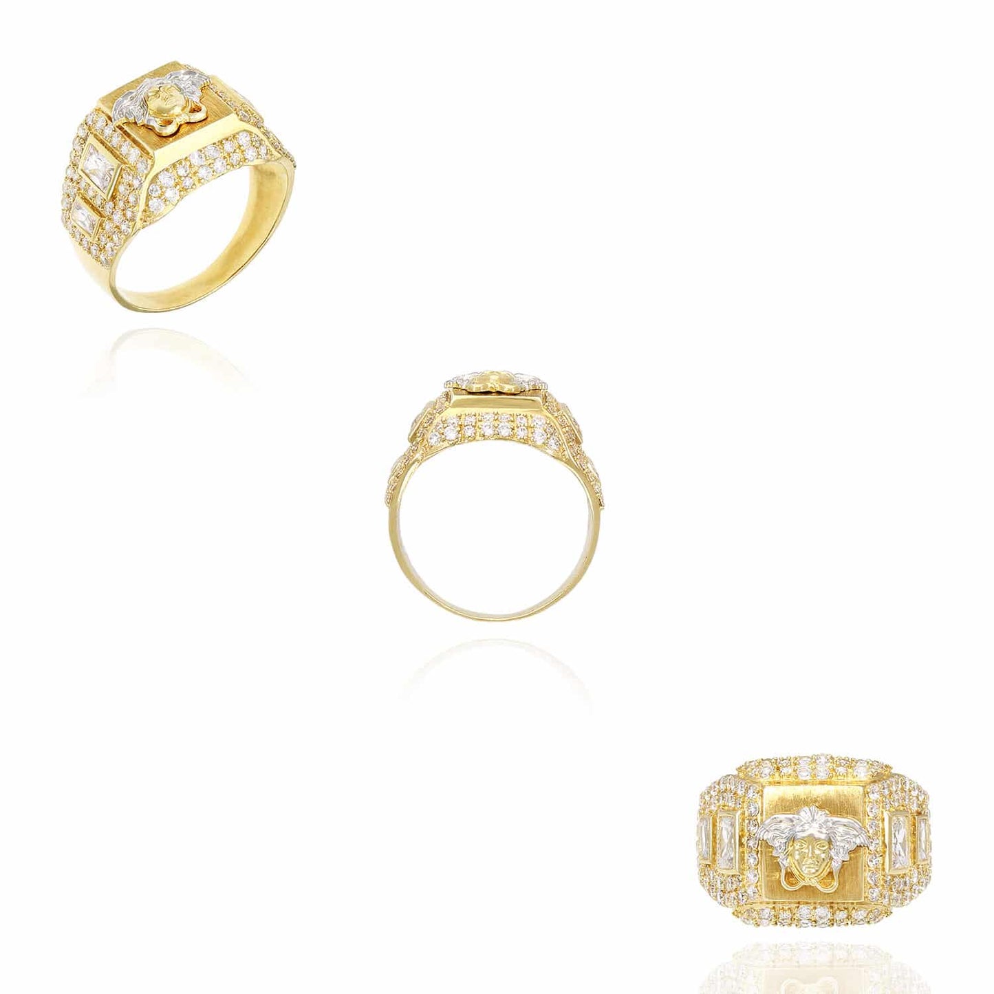 14K Two-Tone Solid Gold CZ Medusa Head Signet Ring