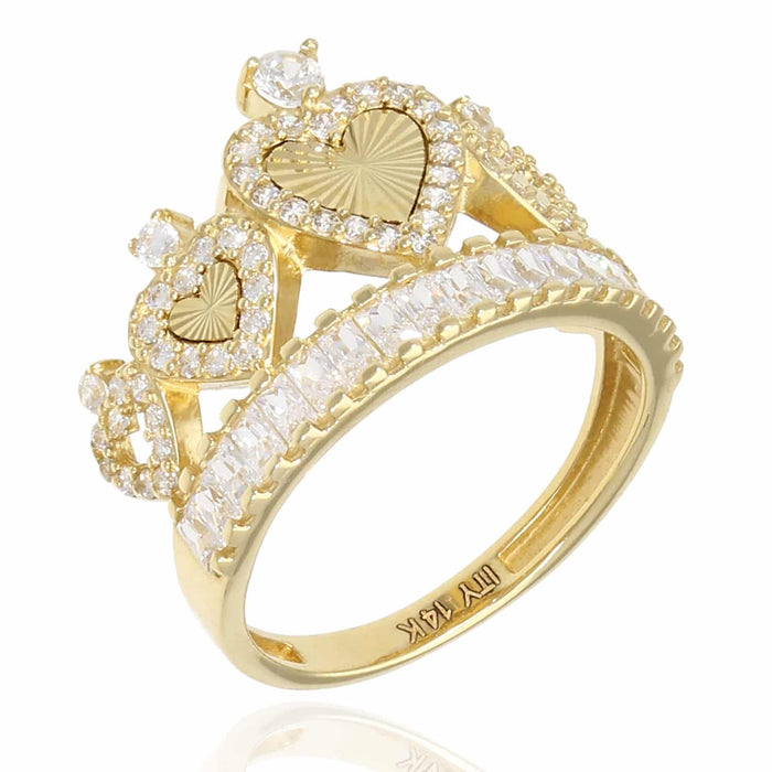 14K Yellow Gold 1.4CTW CZ Crown Heart Princess Ring
