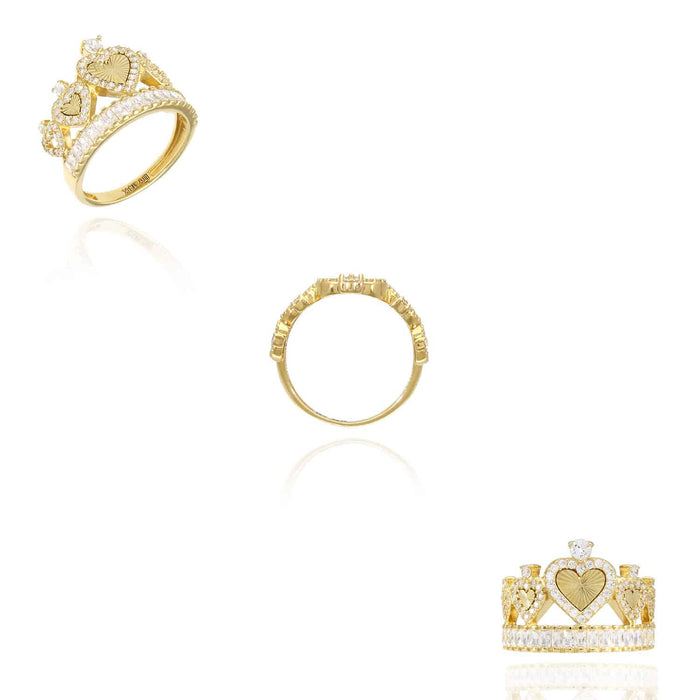 14K Yellow Gold 1.4CTW CZ Crown Heart Princess Ring