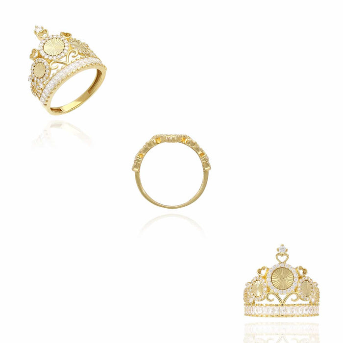 14K Yellow Gold 1.5Ct CZ Heart Royal Crown Ring