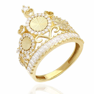 14K Yellow Gold 1.5Ct CZ Heart Royal Crown Ring