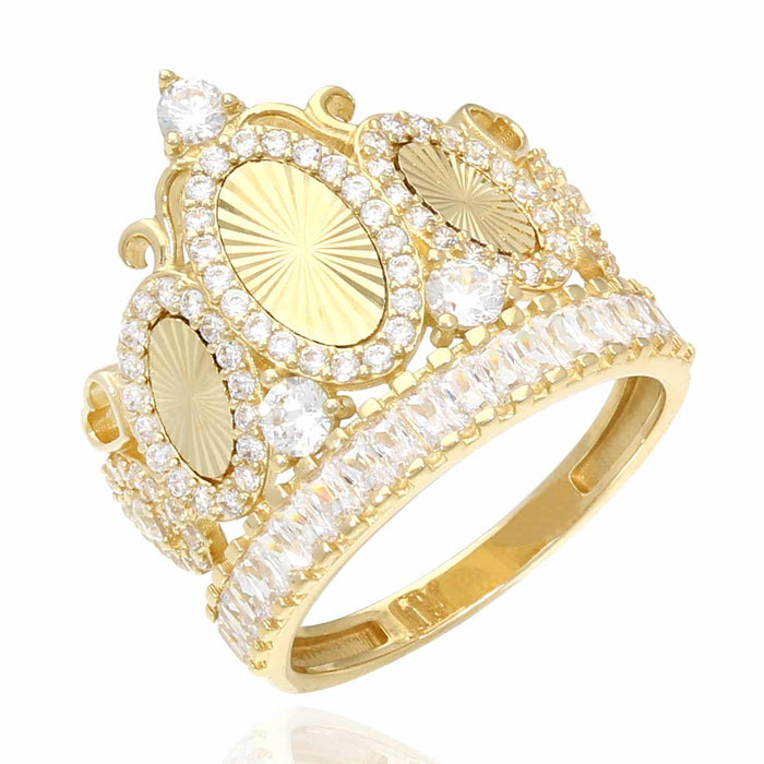 1.70Ct CZ 14K Yellow Gold Royal Crown Cocktail Ring