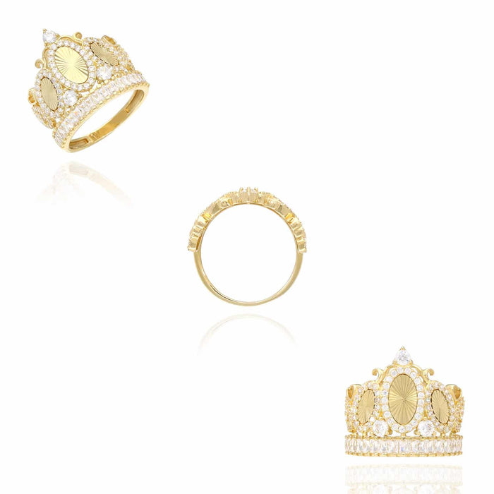 1.70Ct CZ 14K Yellow Gold Royal Crown Cocktail Ring