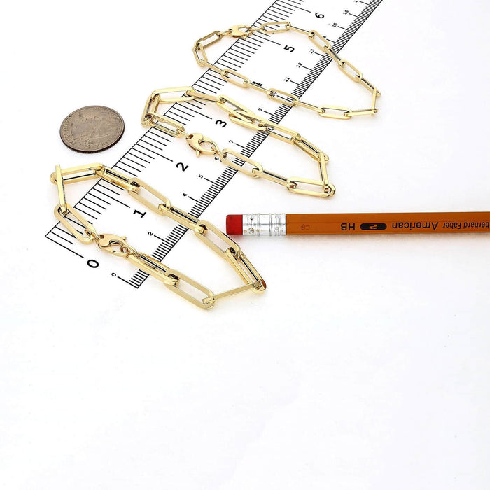 14K Yellow Gold 4.5mm-6.5mm Elongated Paperclip Bracelet (Hollow) 7.5"