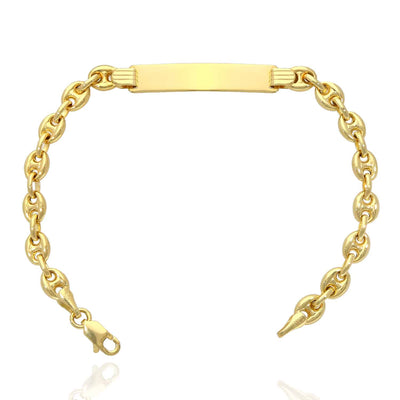 Kids 14K Yellow Gold Puffed Mariner Anchor ID Bar Bracelet (Hollow) 6"