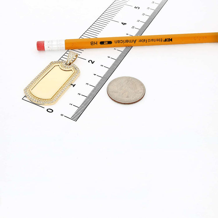 Engravable 14K Yellow Gold CZ Personalized Dog Tag Pendant 2"