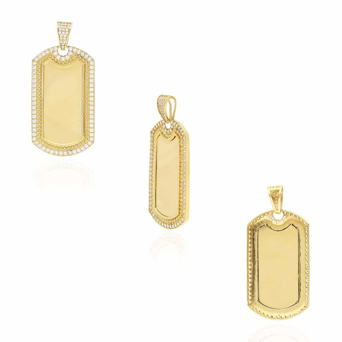 Engravable 14K Yellow Gold CZ Personalized Dog Tag Pendant 2"