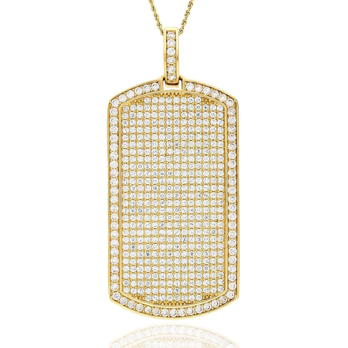 14K Yellow Gold Pave Diamond Alternative 4.5Ct Dog Tag Pendant