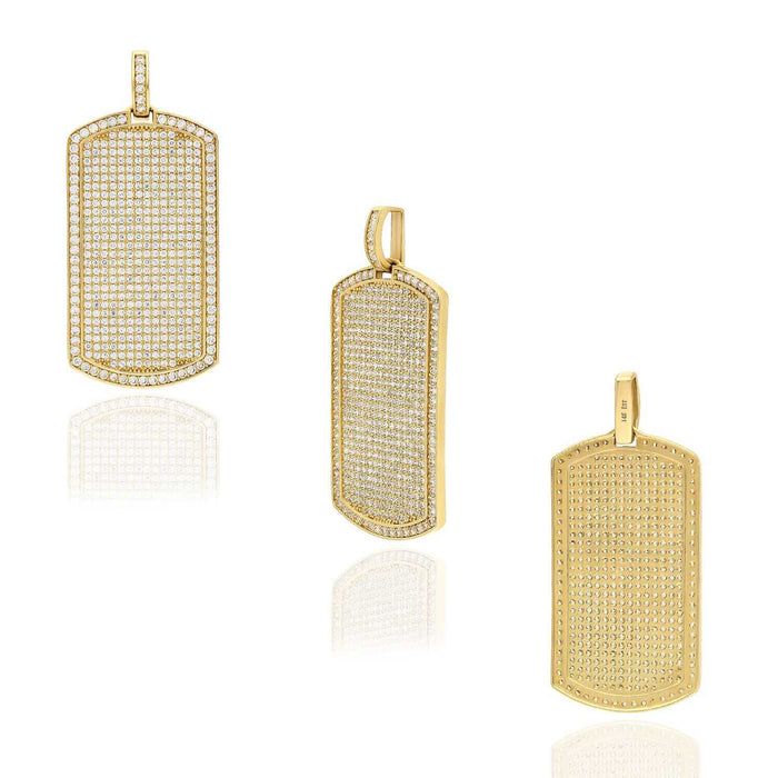 14K Yellow Gold Pave Diamond Alternative 4.5Ct Dog Tag Pendant