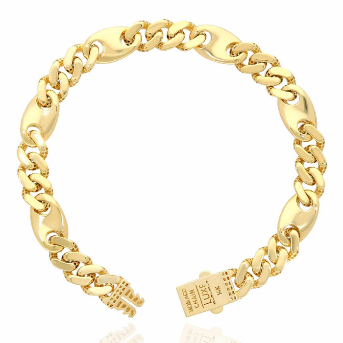 14K Yellow Gold Miami CZ 8mm Pave Mariner Station Bracelet (Solid Links) 8"