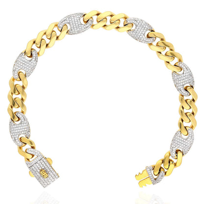 14K Gold CZ 10mm Miami Cuban Puffed Mariner Anchor Bracelet 8.5"