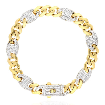 14K Gold CZ 10mm Miami Cuban Puffed Mariner Anchor Bracelet 8.5"
