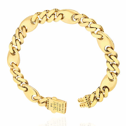 14K Gold CZ 10mm Miami Cuban Puffed Mariner Anchor Bracelet 8.5"