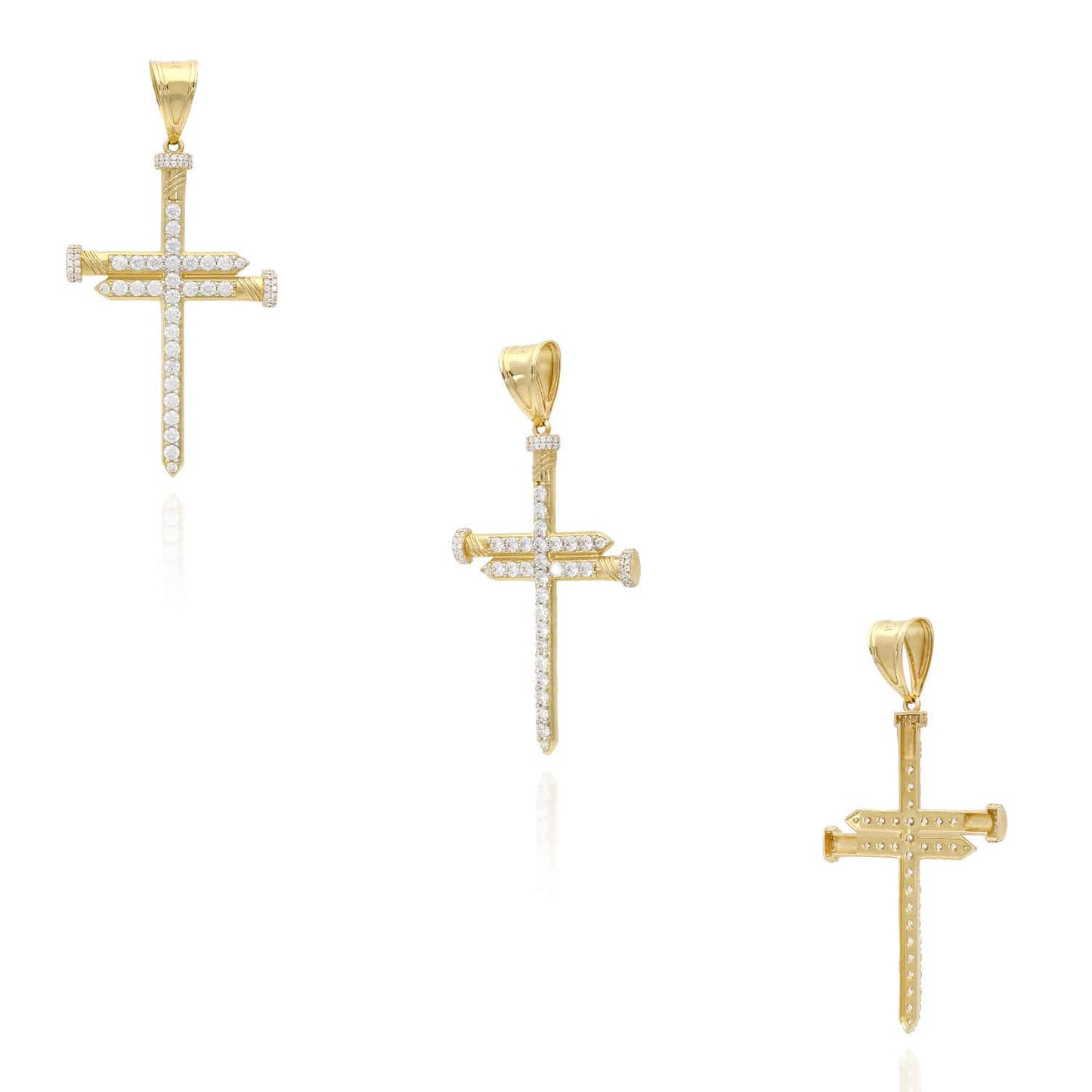 14K Yellow Gold CZ Nail Cross Pendant