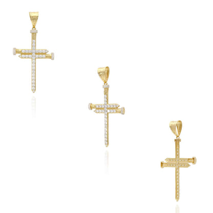14K Yellow Gold CZ Nail Cross Pendant