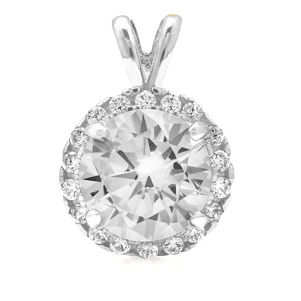 14k Yellow Gold White Gold Halo Round Solitaire Birthstone Pendant 0.5"