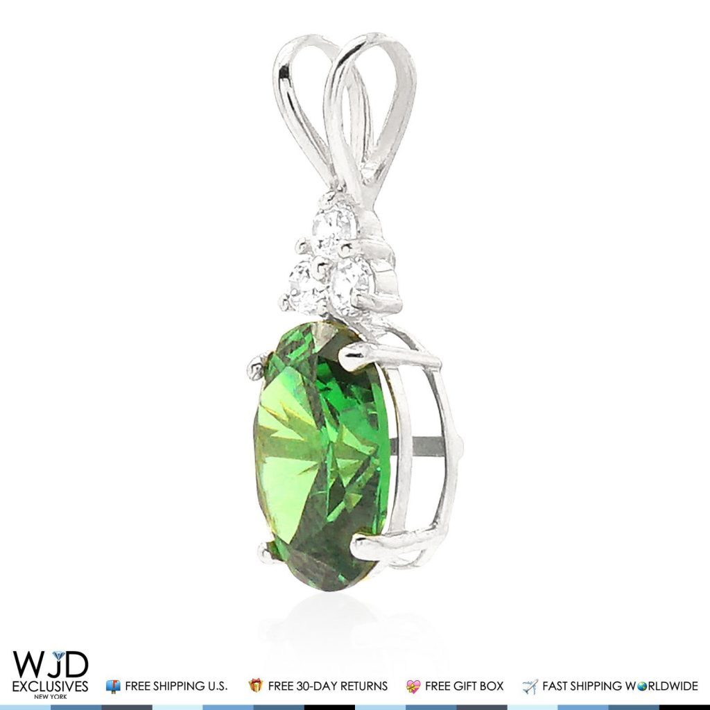 2.20Ct Created Diamond & Oval Emerald Solitaire Charm Pendant 14k White Gold