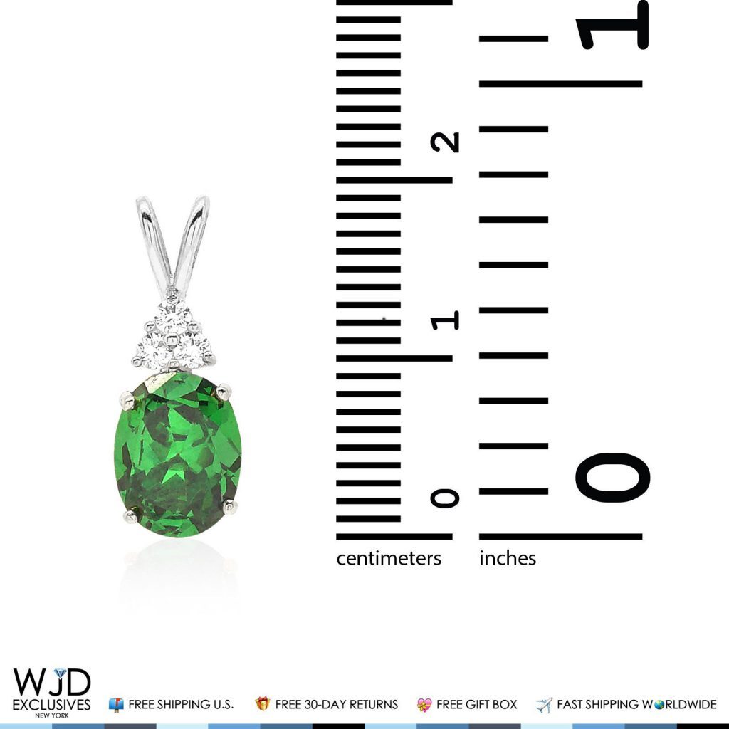 2.20Ct Created Diamond & Oval Emerald Solitaire Charm Pendant 14k White Gold