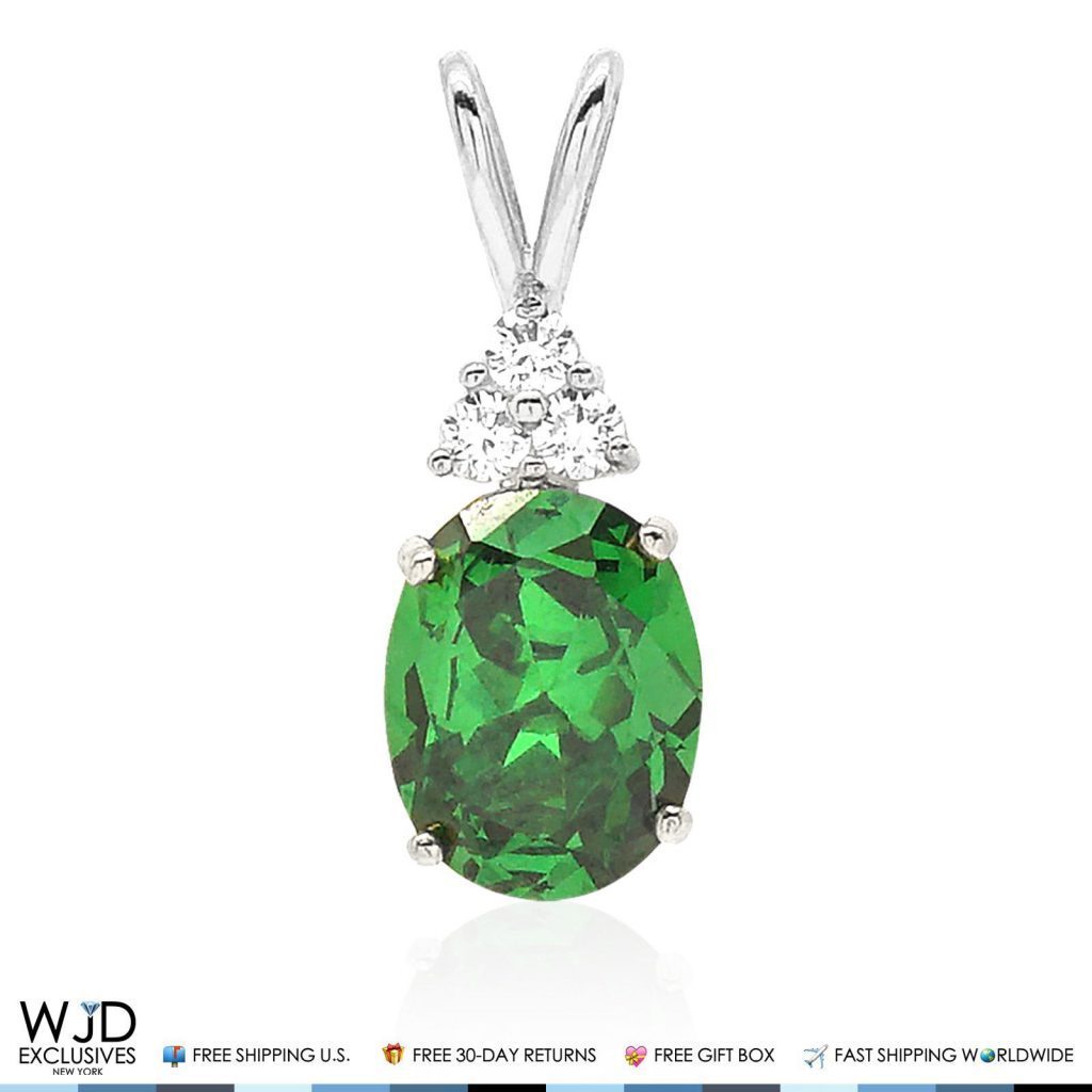2.20Ct Created Diamond & Oval Emerald Solitaire Charm Pendant 14k White Gold