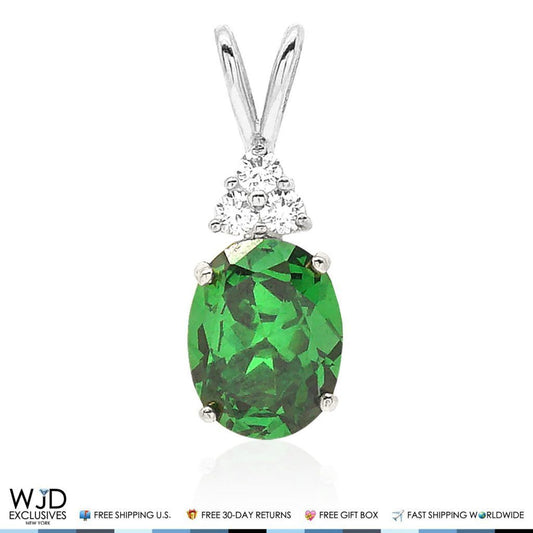 2.20Ct Created Diamond & Oval Emerald Solitaire Charm Pendant 14k White Gold