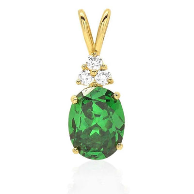2.20Ct CZ & Oval Emerald Solitaire 14k Yellow Gold Pendant