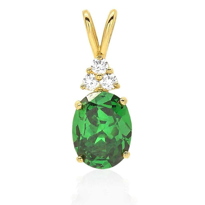 2.20Ct CZ & Oval Emerald Solitaire 14k Yellow Gold Pendant