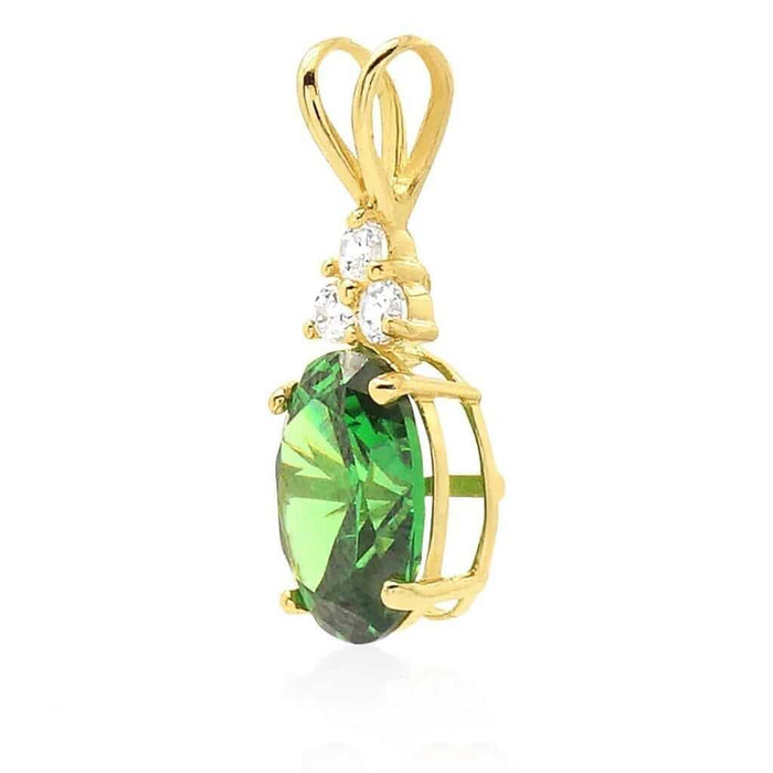 2.20Ct CZ & Oval Emerald Solitaire 14k Yellow Gold Pendant