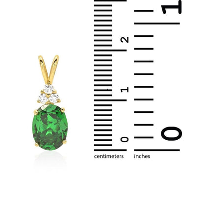 2.20Ct CZ & Oval Emerald Solitaire 14k Yellow Gold Charm Pendant