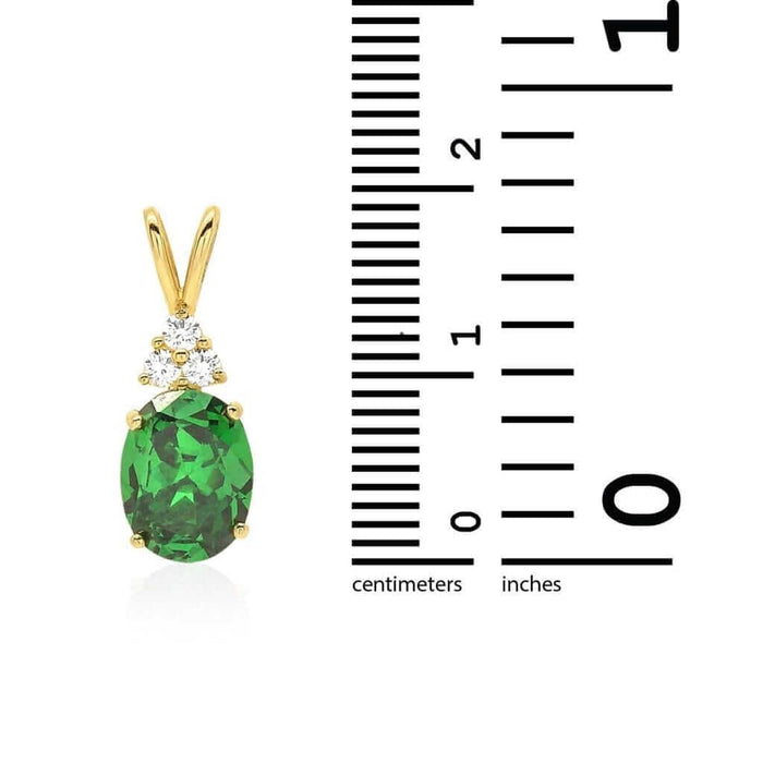 2.20Ct CZ & Oval Emerald Solitaire 14k Yellow Gold Pendant