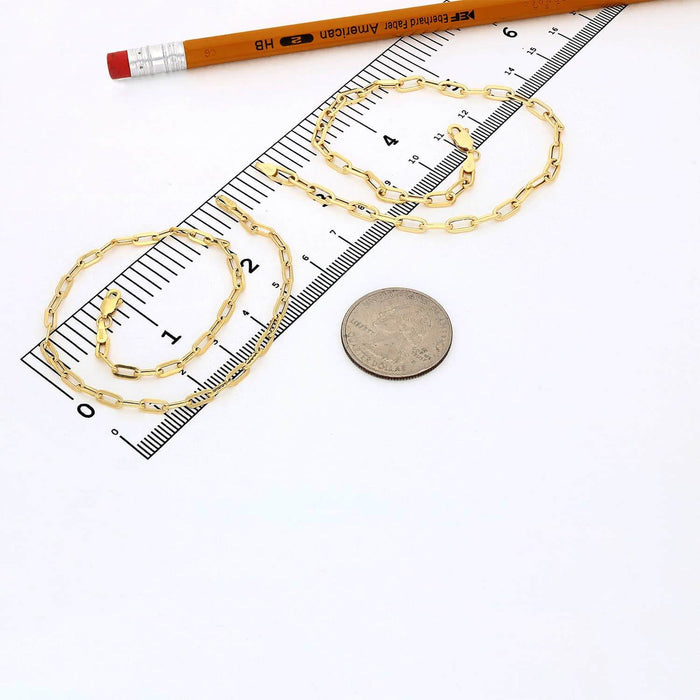 10K Yellow Gold Elongated Paperclip 3mm-4mm Anklet (Solid Links) 10"