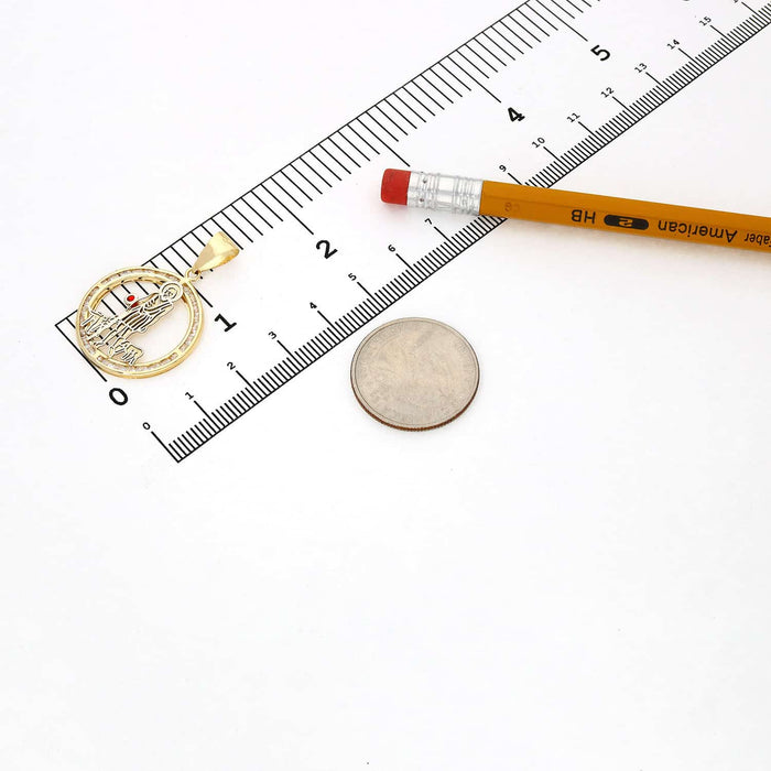 10K Yellow Gold CZ And Ruby Saint Lazare Round Medallion Pendant