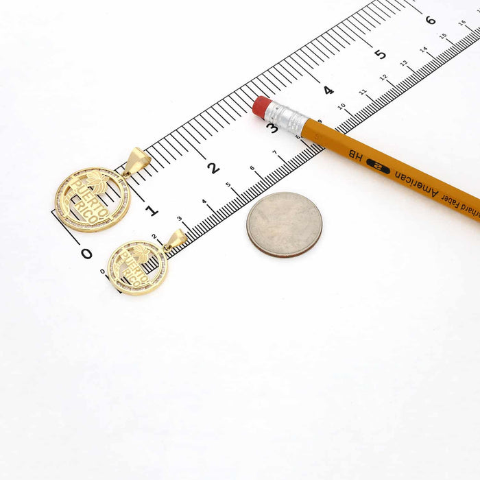 10K Yellow Gold CZ Puerto Rico Palm Tree Medallion Disk Pendant