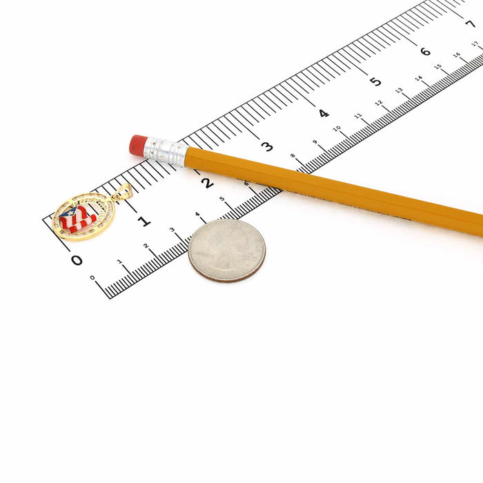 10K Yellow Gold CZ Enameled Puerto Rico Flag Oval Pendant 1.18"