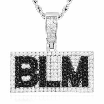 925 Sterling Silver Black White CZ Pave BLM Pendant