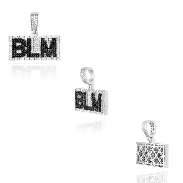 925 Sterling Silver Black White CZ Pave BLM Pendant