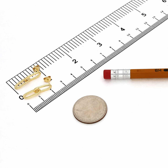 Yellow White Gold Tone 925 Silver Paperclip Earrings 24mm