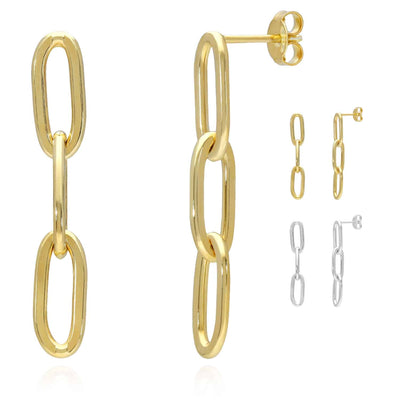 Yellow White Gold Tone 925 Silver Paperclip Earrings 35mm