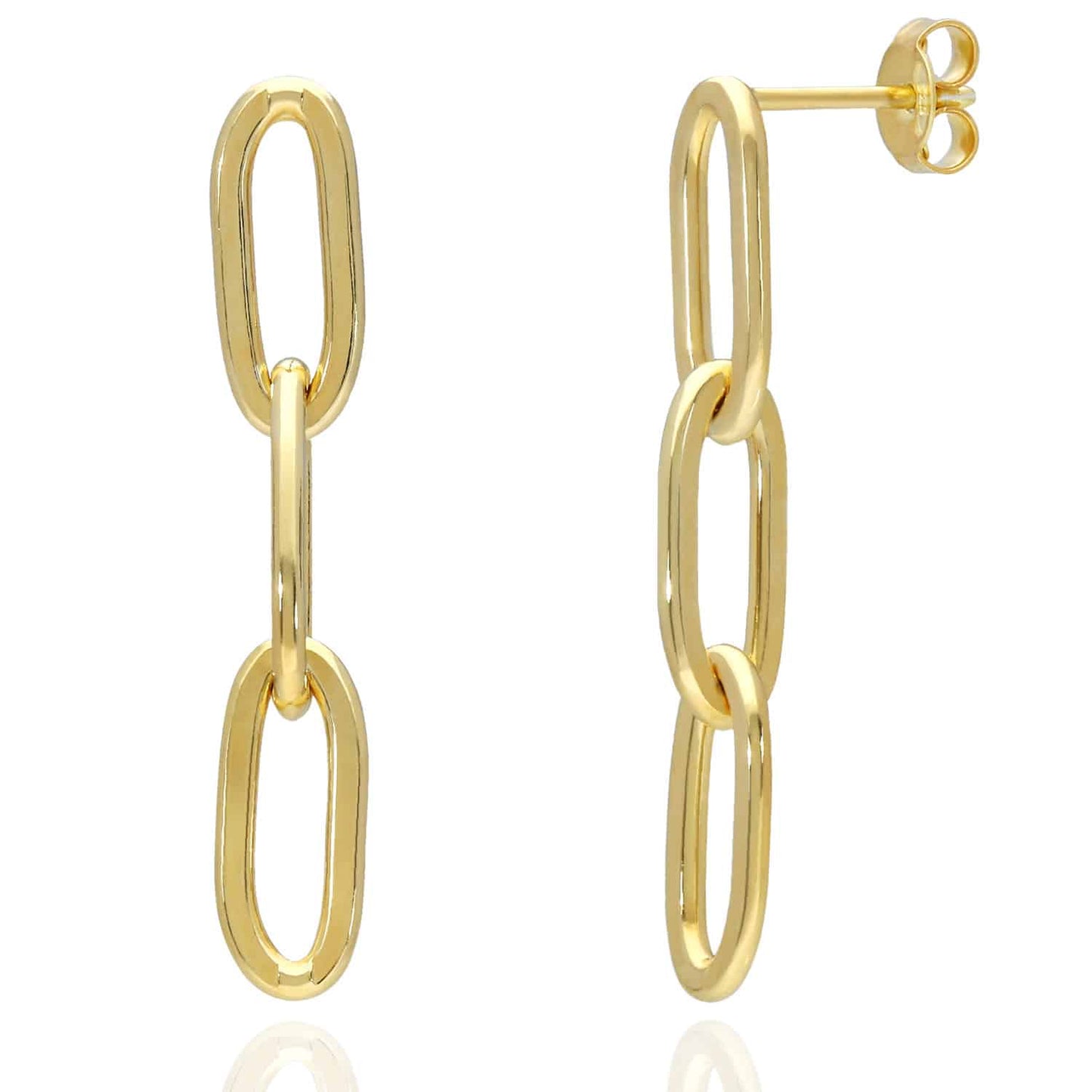 Yellow White Gold Tone 925 Silver Paperclip  Earrings 35mm