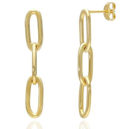 Yellow White Gold Tone 925 Silver Paperclip  Earrings 35mm