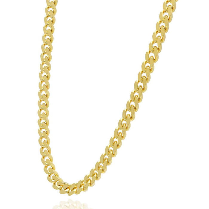 14K Yellow Gold Over Sterling Silver 4.5mm Square Miami Cuban Chain (Solid Links) 16"-24"