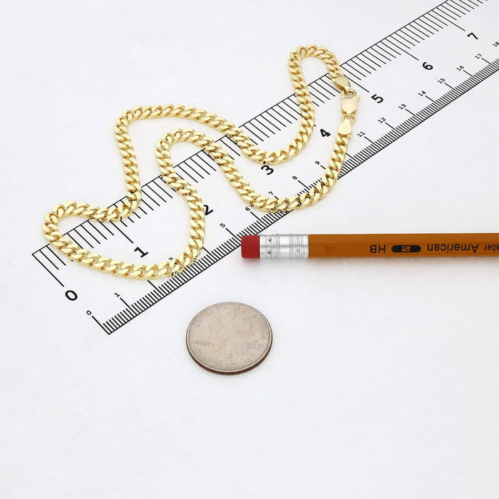 14K Yellow Gold Over Sterling Silver 4.5mm Square Miami Cuban Chain (Solid Links) 16"-24"